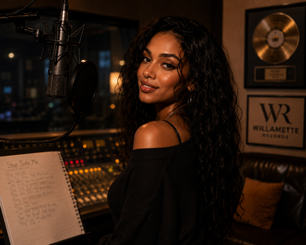 Kieara recording in the studio
